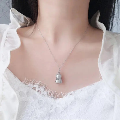 Peanut Shaped Pearl Pendant Necklace | Unique Silver Jewelry with Dual Pink Pearls - BELARIC