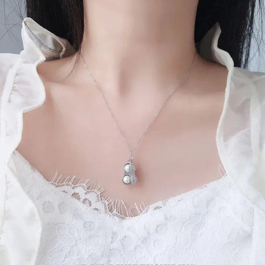 Peanut Shaped Pearl Pendant Necklace | Unique Silver Jewelry with Dual Pink Pearls - BELARIC