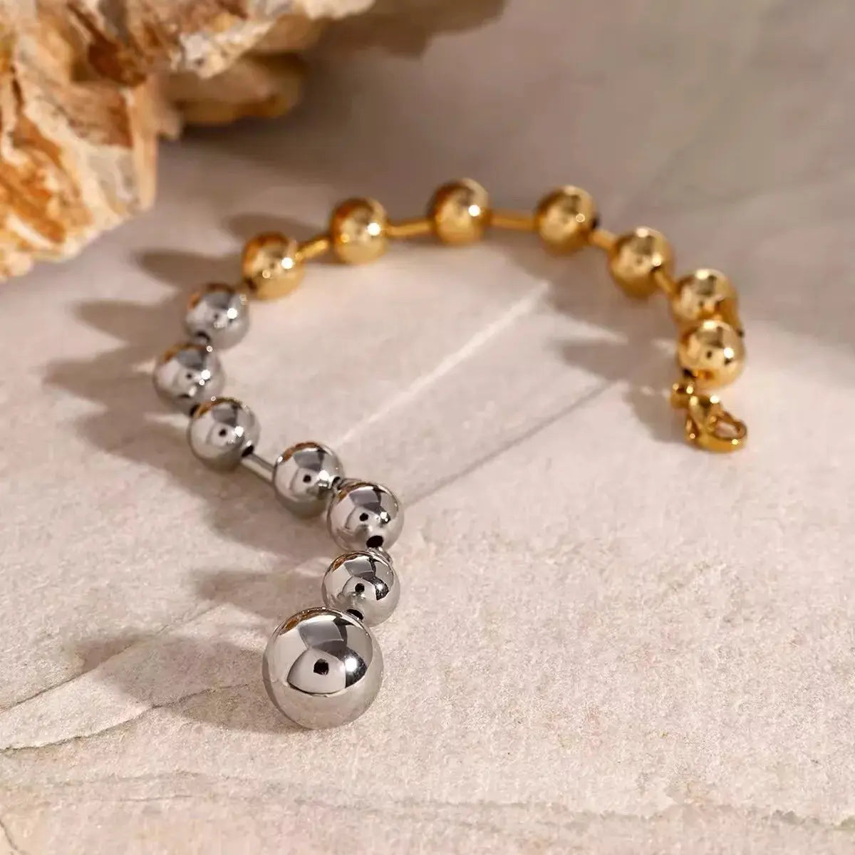 Two-Tone Beaded Bracelet for Women – Gold & Silver Stainless Steel Statement Jewelry - BELARIC