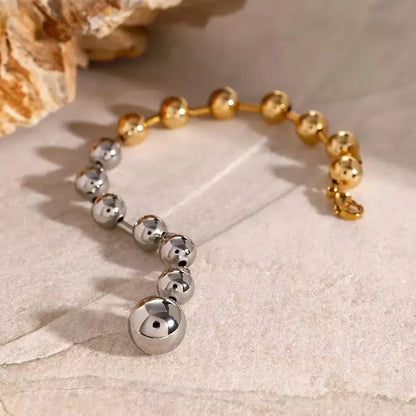Two-Tone Beaded Bracelet for Women – Gold & Silver Stainless Steel Statement Jewelry - BELARIC