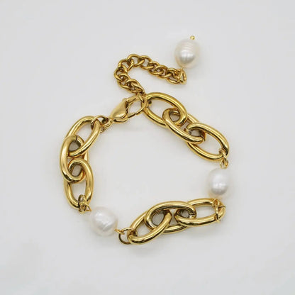 Chunky Gold Chain Bracelet with Baroque Pearl Charms - BELARIC