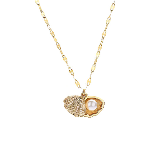 Gold Shell Pearl Necklace